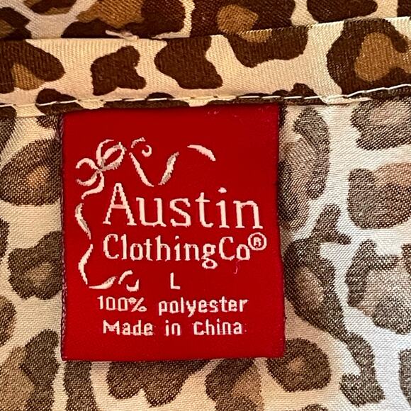 Austin Clothing Co Satin Pajama Set Leopard Print Long Sleeves & Pants Sz LARGE - Picture 9 of 10